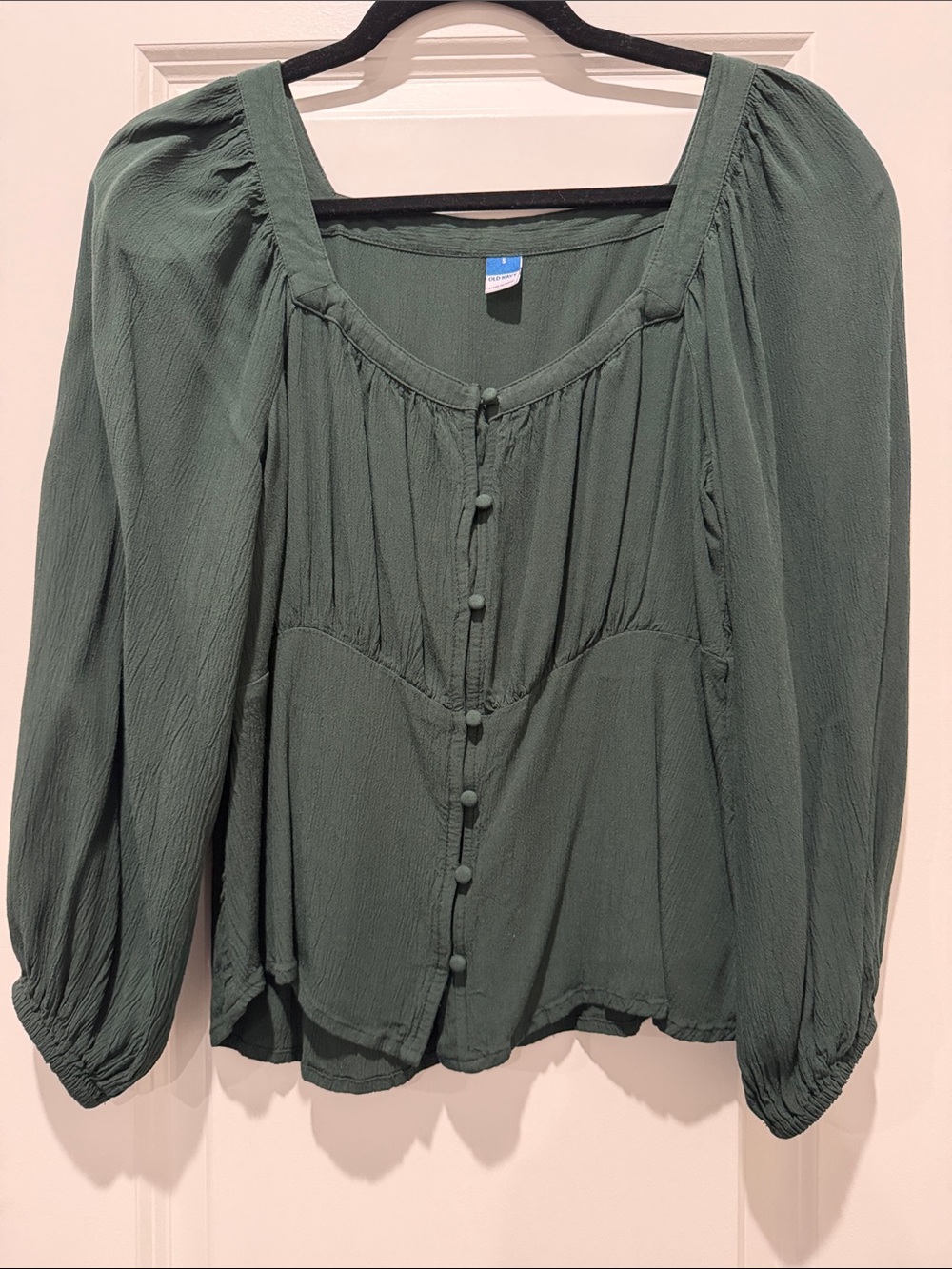 Old Navy Button-Front Dark Green Peasant Blouse